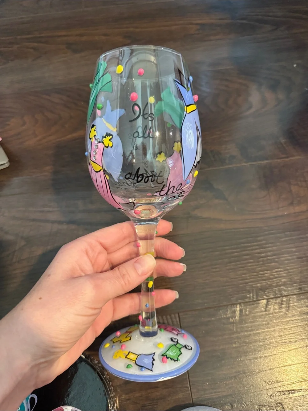 Delish hand painted wine glass